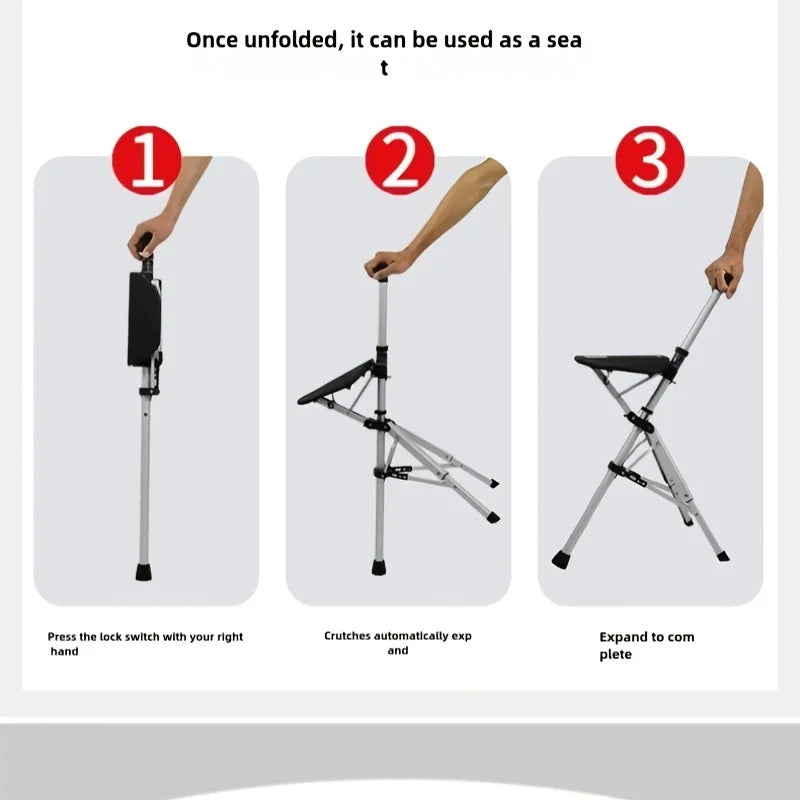 🪑2-in-1✨ Folding Walking Cane Chair – Safe & Portable Seat for Seniors 💖