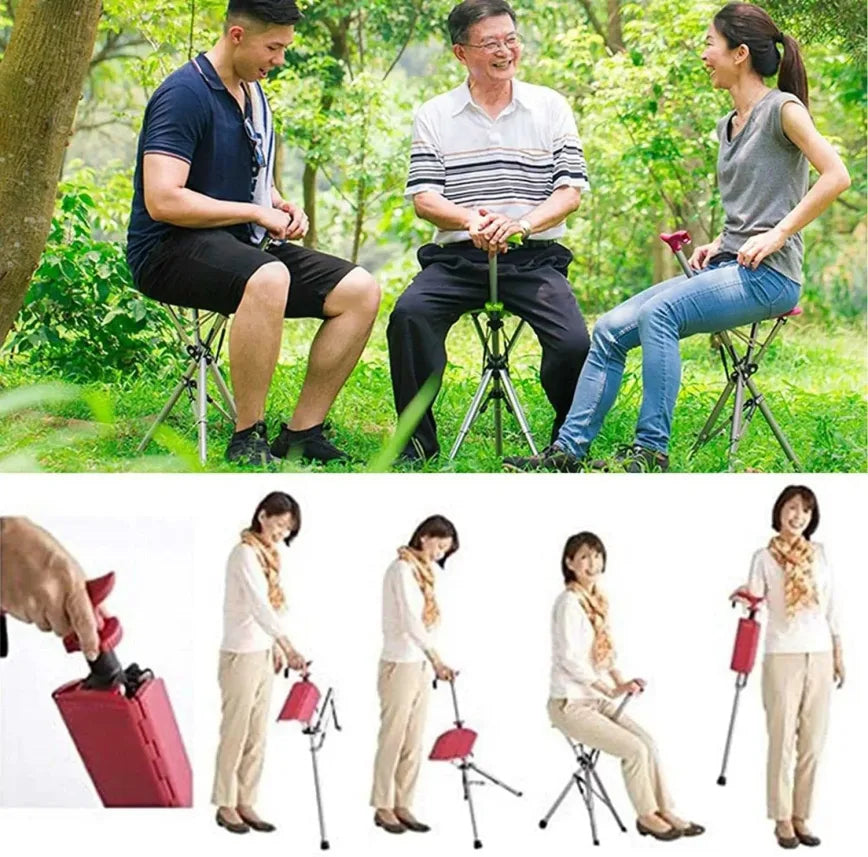 🪑2-in-1✨ Folding Walking Cane Chair – Safe & Portable Seat for Seniors 💖