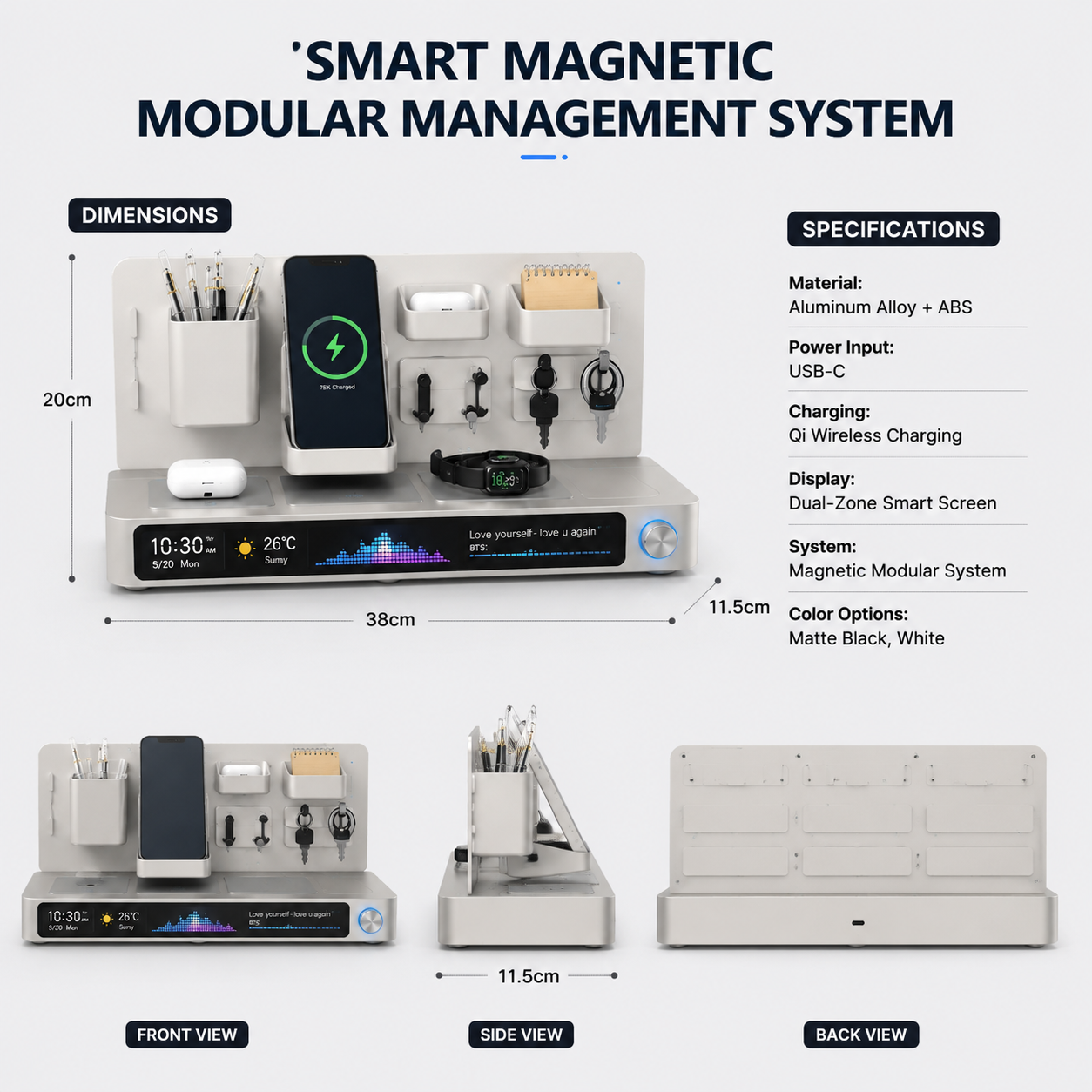 Smart Desk Organizer 🧠 with Wireless Charging ⚡ & Smart Display 📊 | All-in-One Workspace Upgrade 🖥️