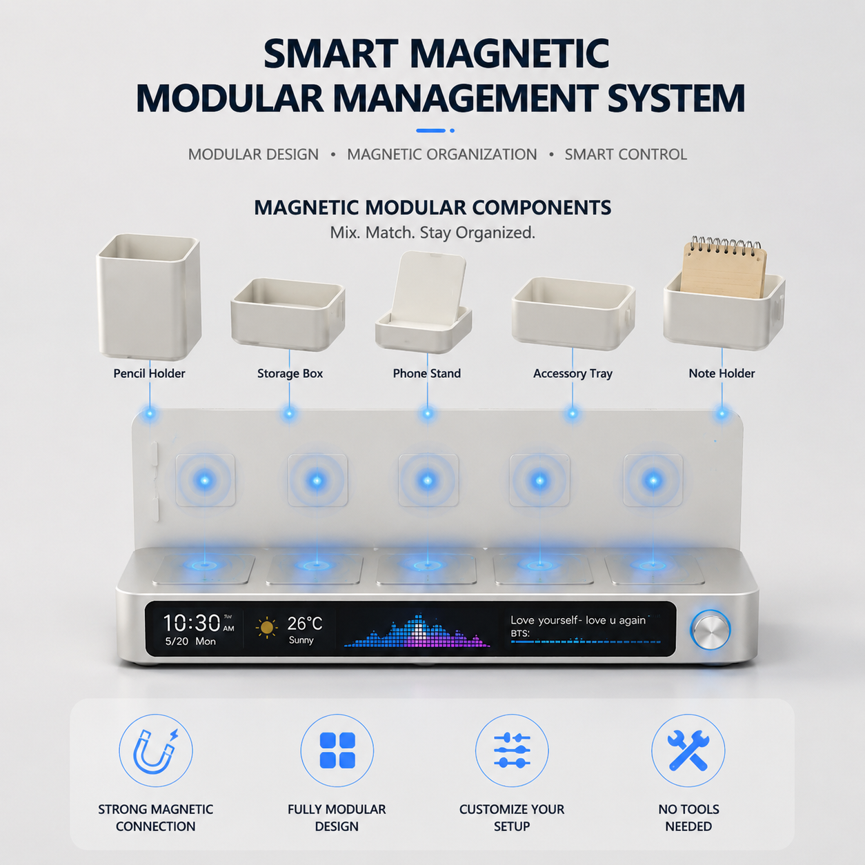 Smart Desk Organizer 🧠 with Wireless Charging ⚡ & Smart Display 📊 | All-in-One Workspace Upgrade 🖥️