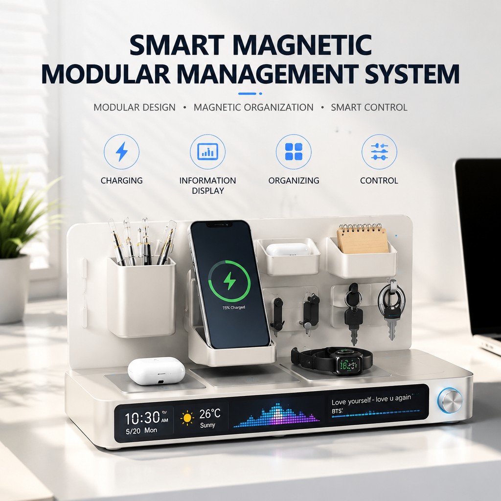 Smart Desk Organizer 🧠 with Wireless Charging ⚡ & Smart Display 📊 | All-in-One Workspace Upgrade 🖥️
