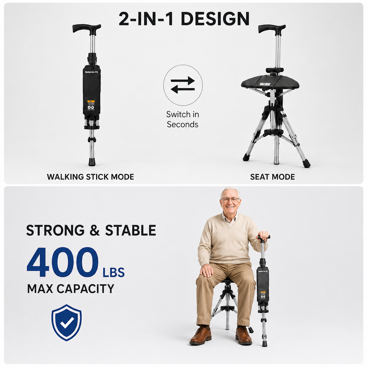 Final Day: 🪑2-in-1✨ Folding Walking Cane Chair – Safe & Portable Seat for Seniors 💖-last 3 hours