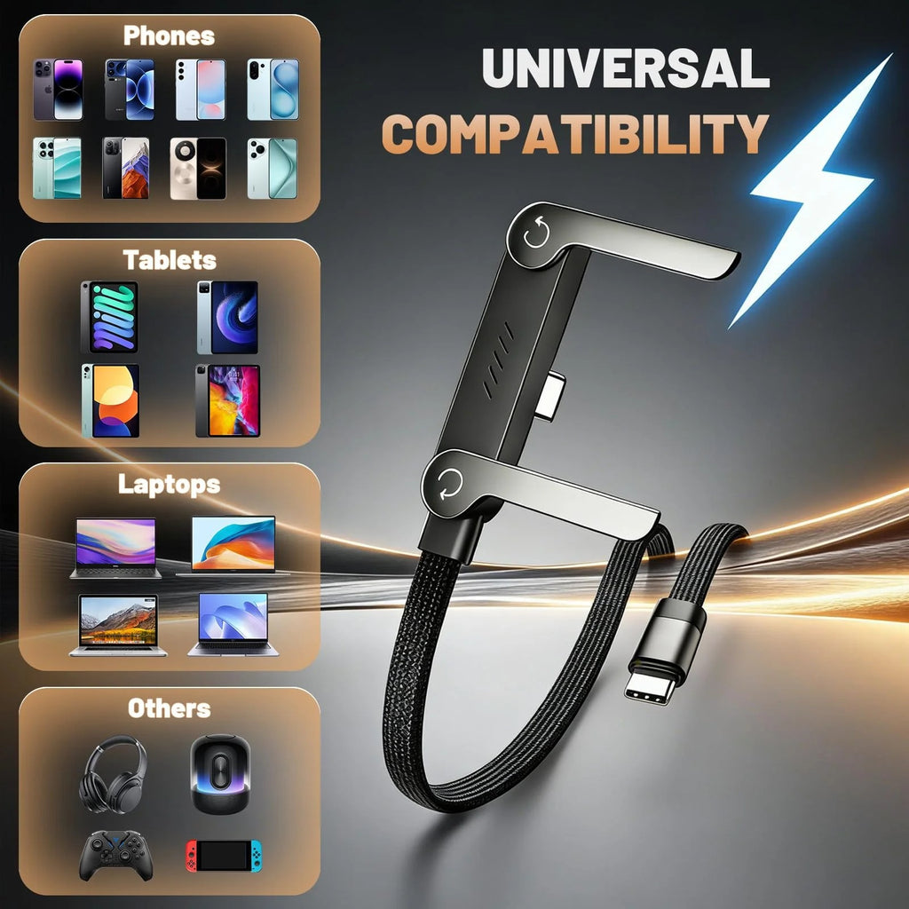 ⚡Official Authorized | MFi-Certified Cables🔥 2-in-1 Invisible Holder Charger Cable - 240W Fast Charging Cord with Built-In Phone Stand