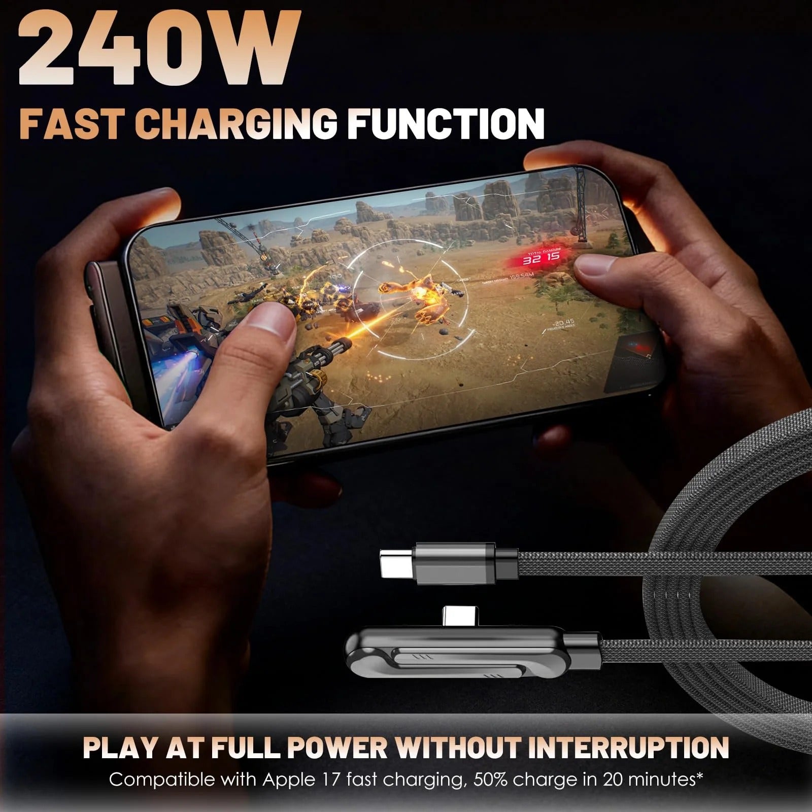 ⚡Official Authorized | MFi-Certified Cables🔥 2-in-1 Invisible Holder Charger Cable - 240W Fast Charging Cord with Built-In Phone Stand
