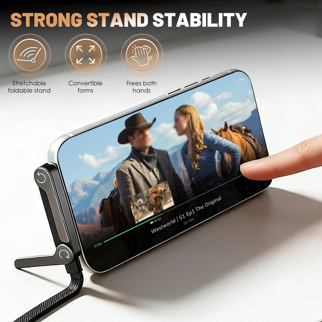 ⚡Official Authorized | MFi-Certified Cables🔥 2-in-1 Invisible Holder Charger Cable - 240W Fast Charging Cord with Built-In Phone Stand